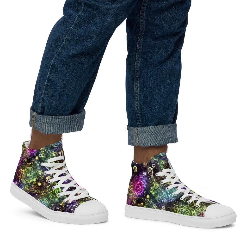 Neon Rosarium on Men's High Top Canvas Shoes — Right