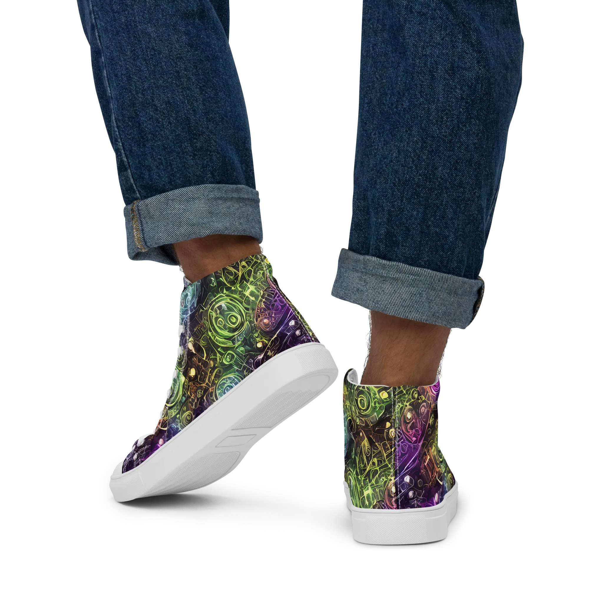 Neon Rosarium on Men's High Top Canvas Shoes — Back
