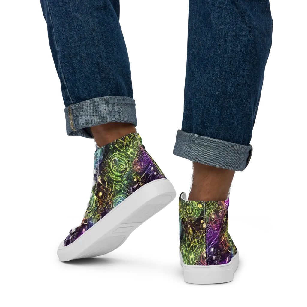Neon Rosarium on Men's High Top Canvas Shoes — Back
