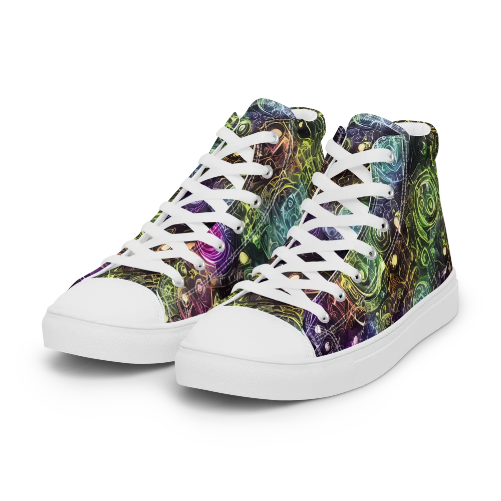 Neon Rosarium on Women's High Top Canvas Shoes — Left Front