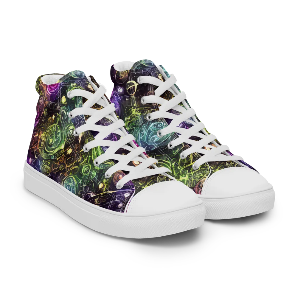 Neon Rosarium on Women's High Top Canvas Shoes — Right Front