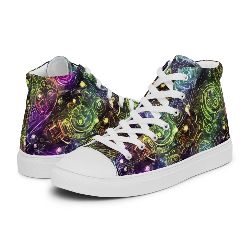 Neon Rosarium on Women's High Top Canvas Shoes — Left