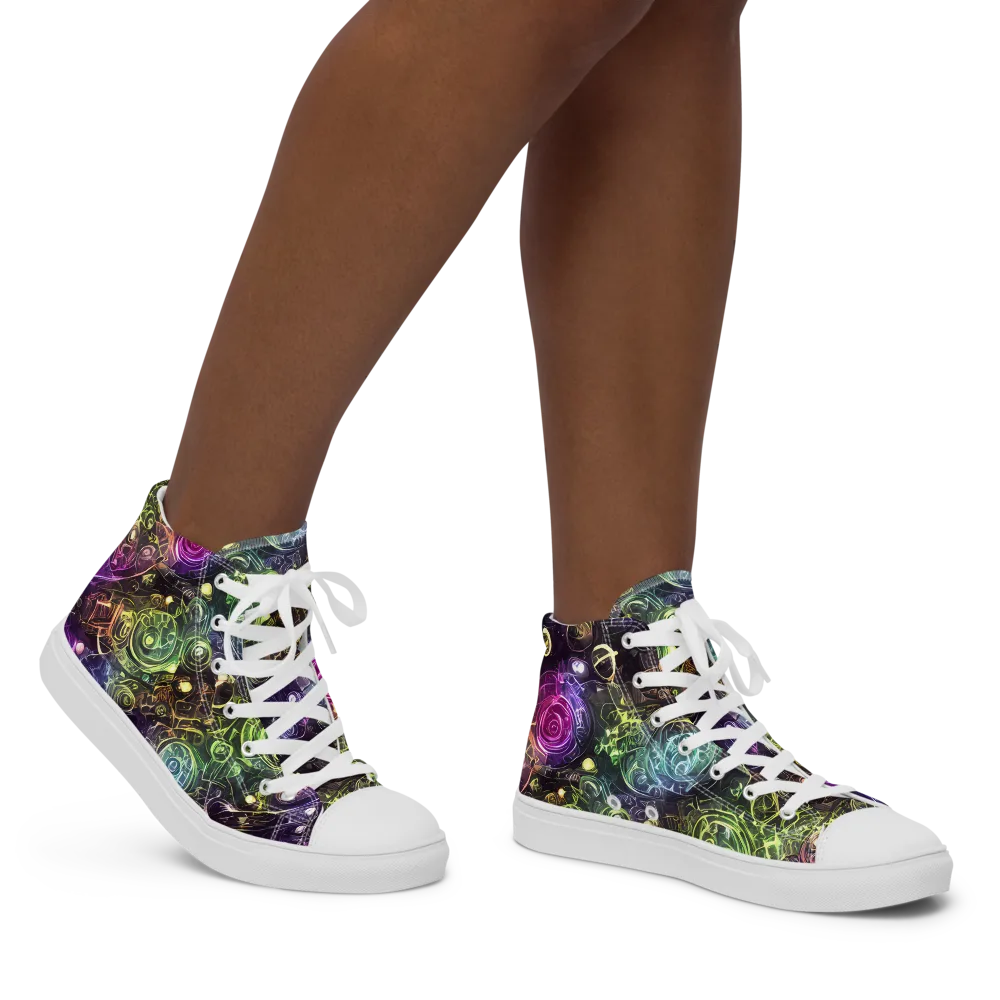 Neon Rosarium on Women's High Top Canvas Shoes — Right