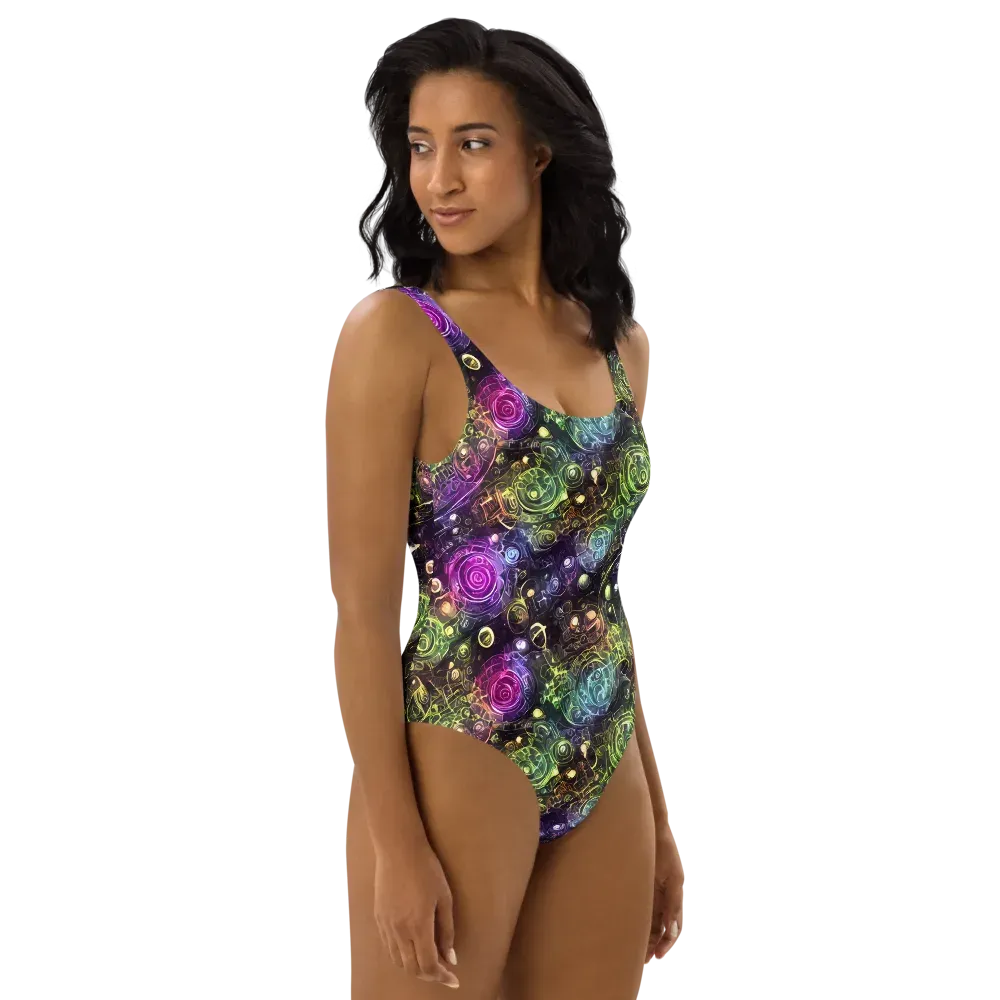 Neon Rosarium on One-Piece Swimsuit — Right