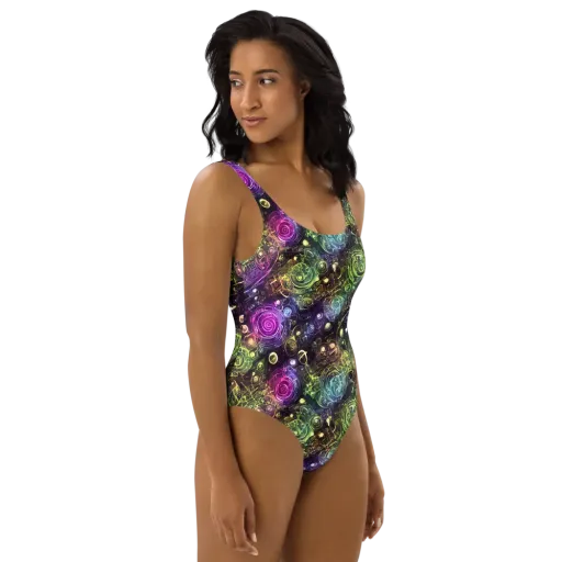 Neon Rosarium on a One-Piece Swimsuit