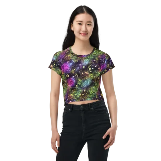Neon Rosarium on a Crop Tee