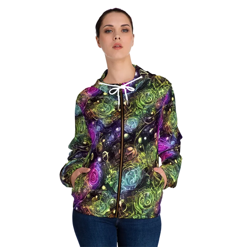 Neon Rosarium on Women's Full-Zip Hoodie — Front On Person