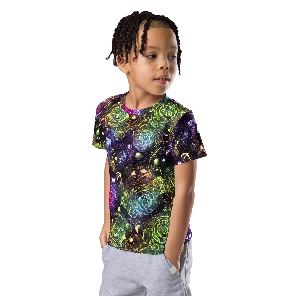 Neon Rosarium on Kids Crew Neck T-Shirt — Left Front