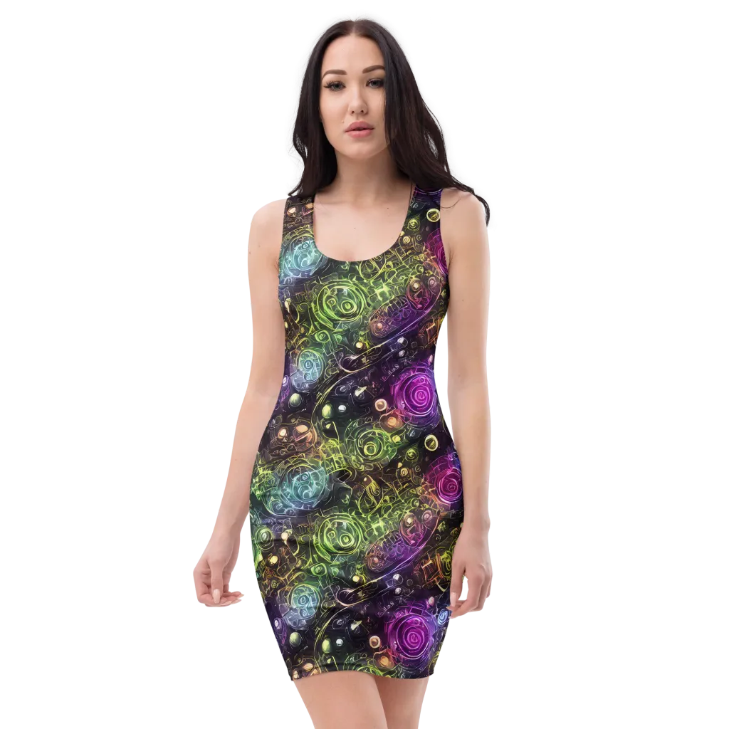 Neon Rosarium on Bodycon Dress — Front