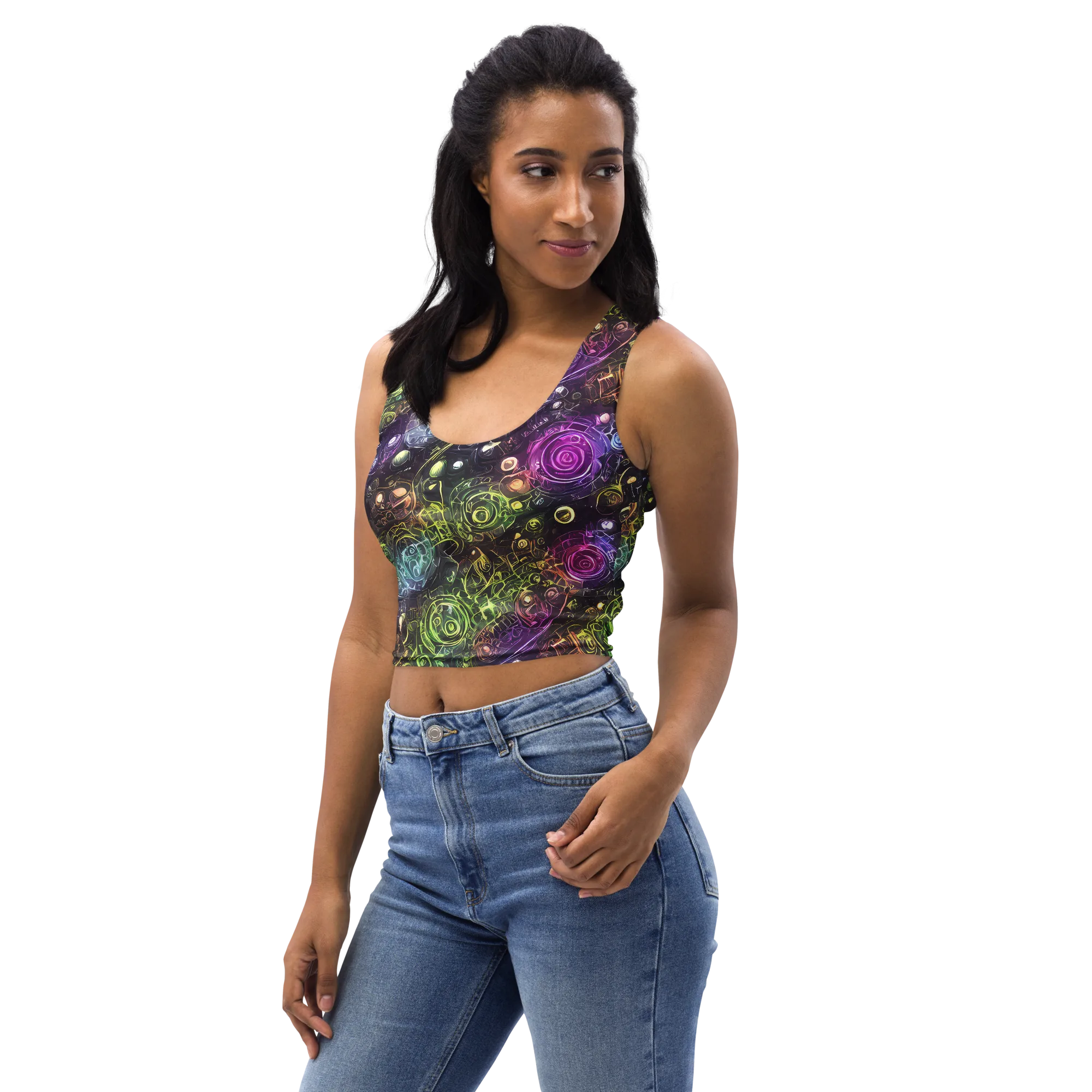 Neon Rosarium on Crop Top — Left Front