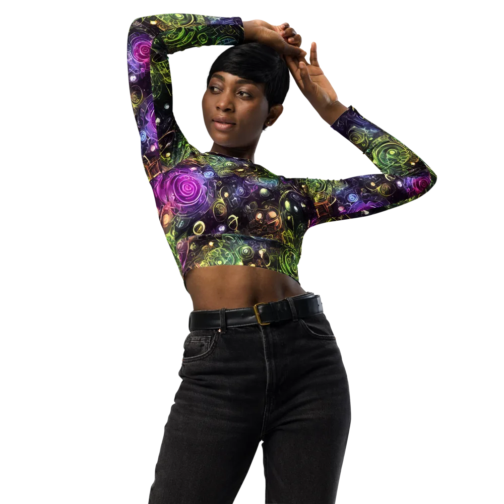 Neon Rosarium on Long Sleeve Crop Top — Front