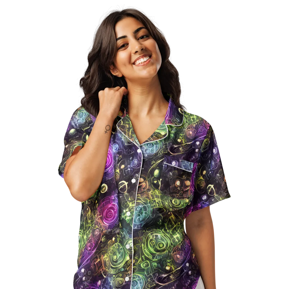 Neon Rosarium on Women's Short Sleeve Pajama Top — Front