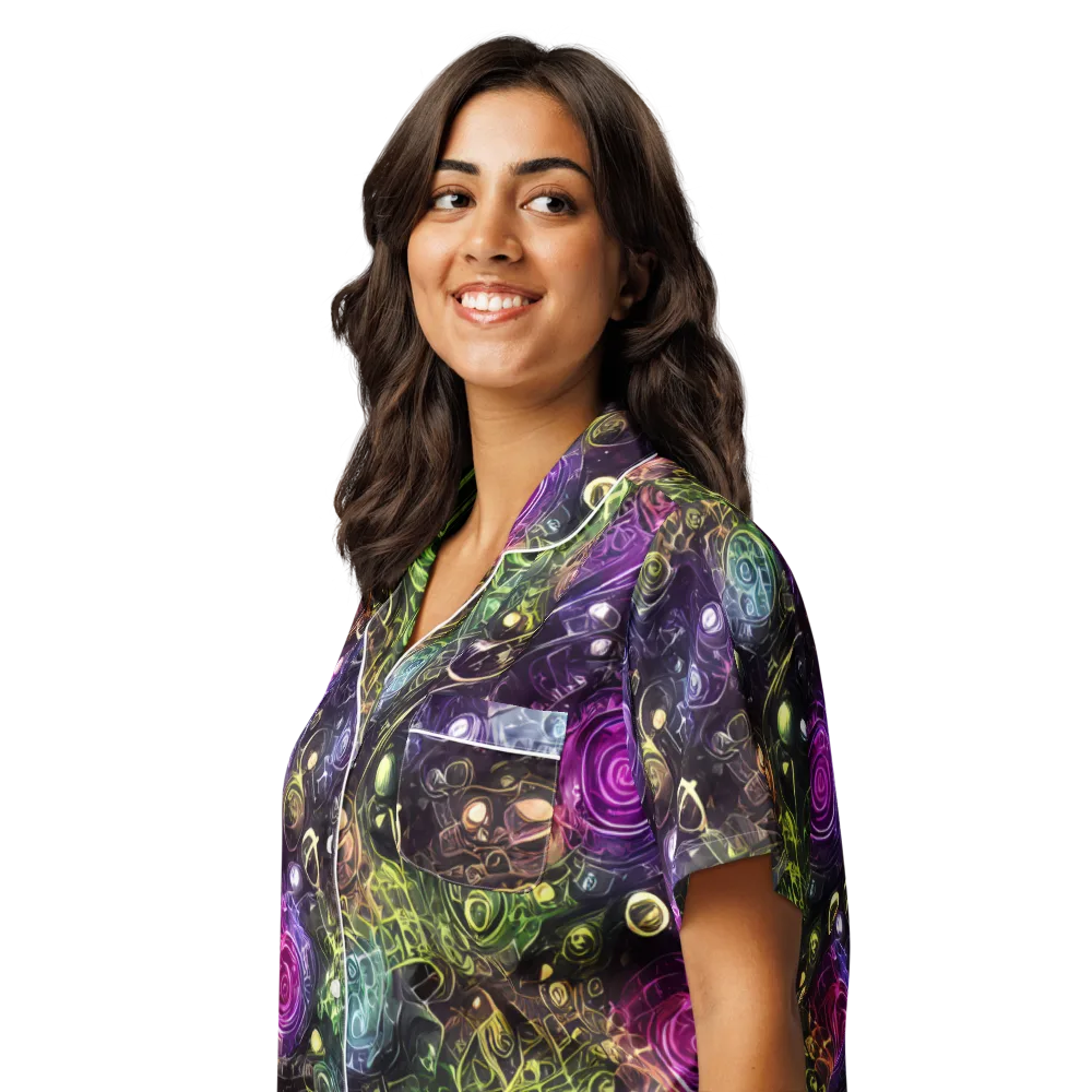 Neon Rosarium on Women's Short Sleeve Pajama Top — Left Front