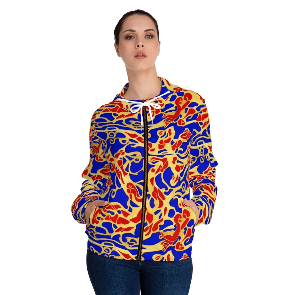 Royal Flame on Women's Full-Zip Hoodie — Front On Person