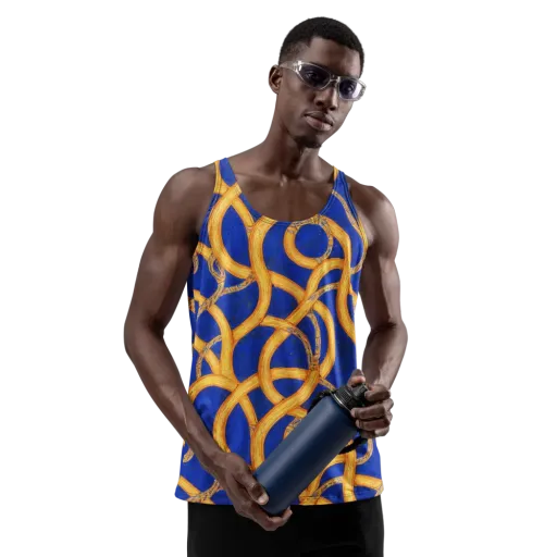 Cobalt Lariat on a Men's Tank Top