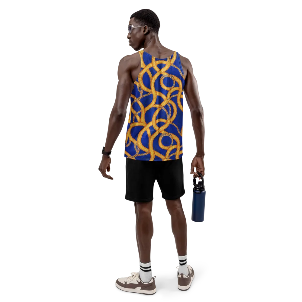 Cobalt Lariat on Men's Tank Top — Back