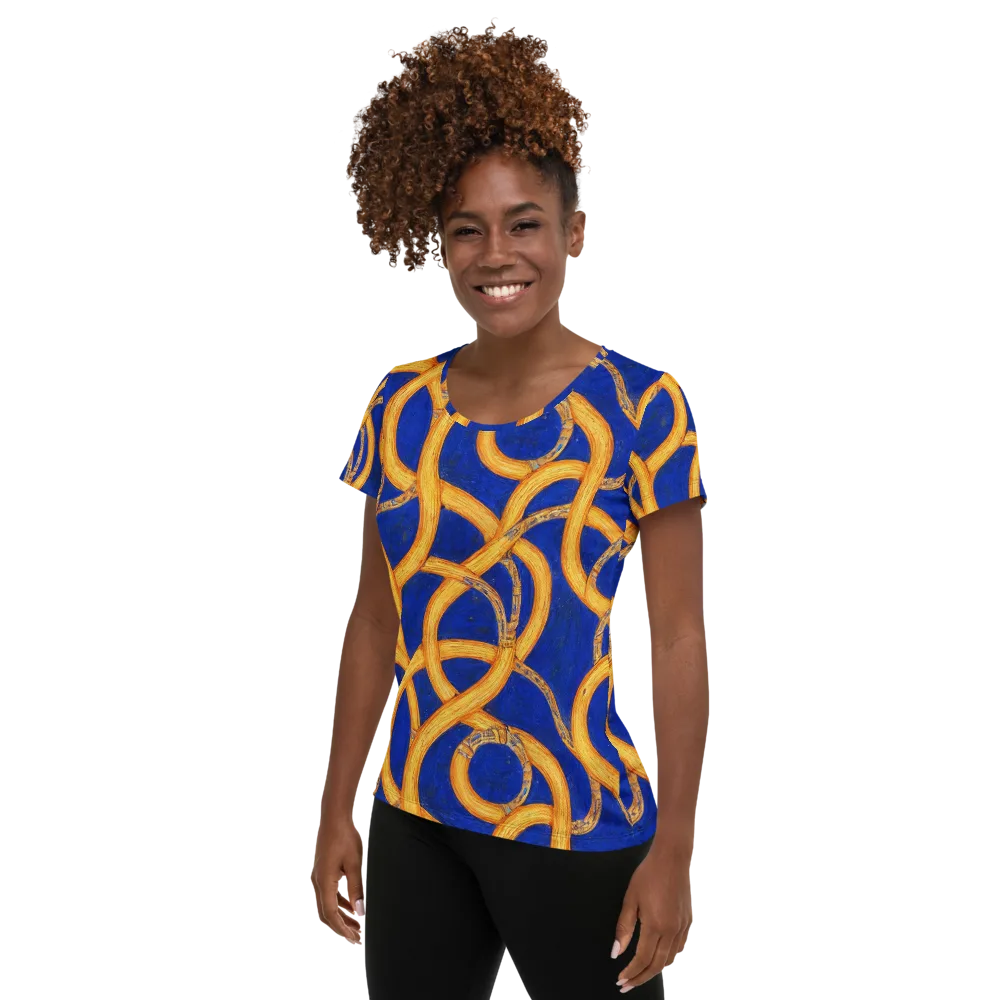 Cobalt Lariat on Women's Athletic T-Shirt — Left