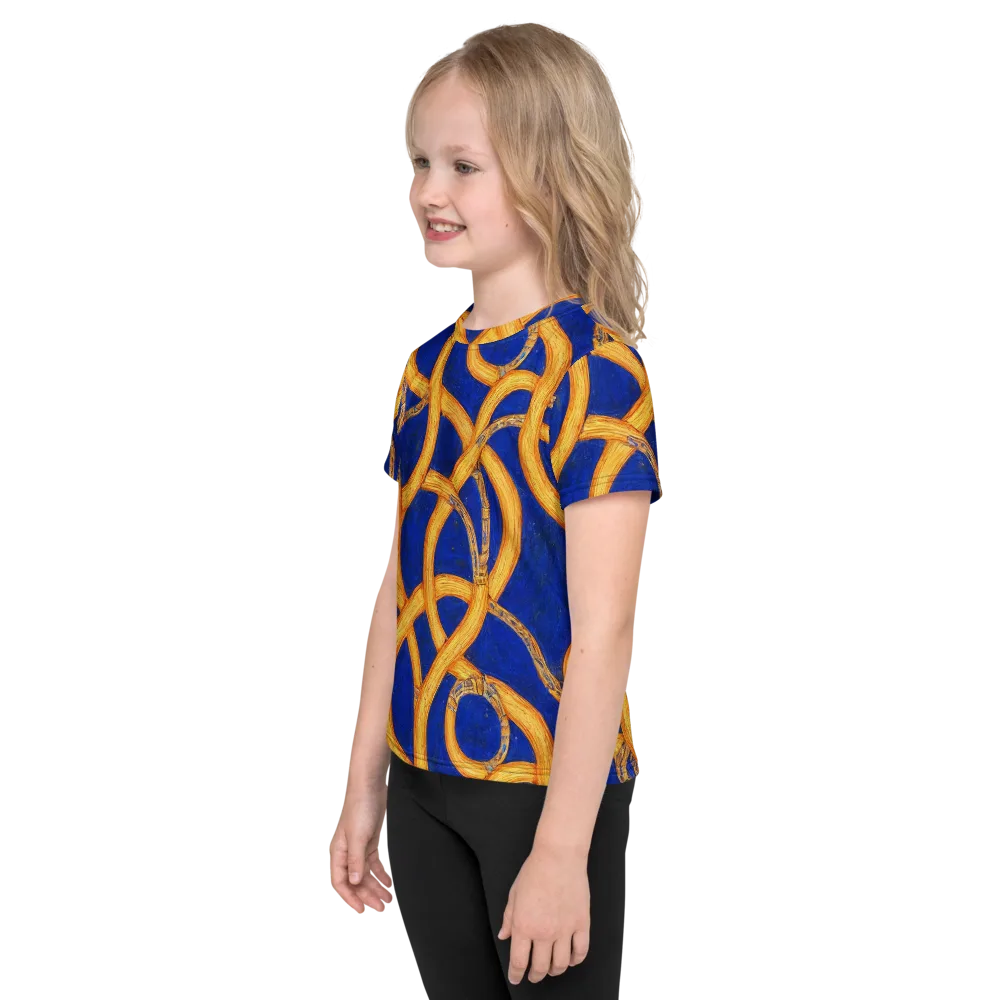 Cobalt Lariat on Kids Crew Neck T-Shirt — Left