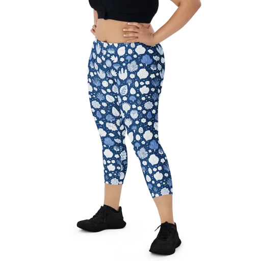 Indigo Herbarium on a Capri Leggings