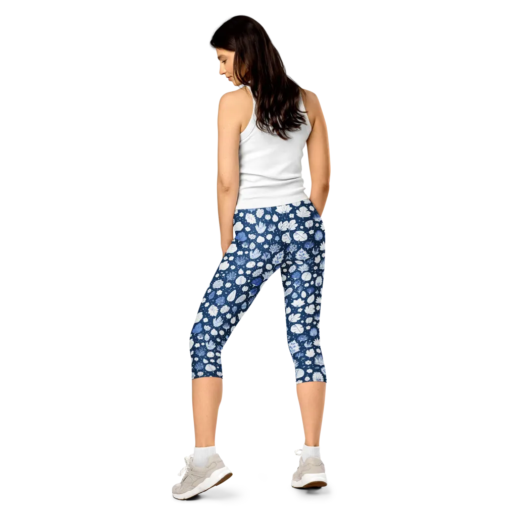 Indigo Herbarium on Capri Leggings — Back
