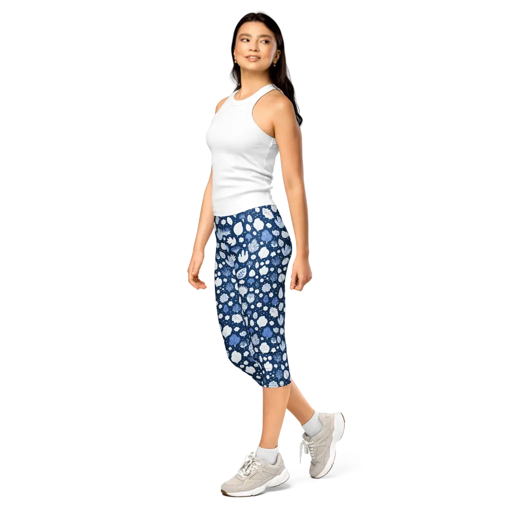 Indigo Herbarium on Capri Leggings — Left Front