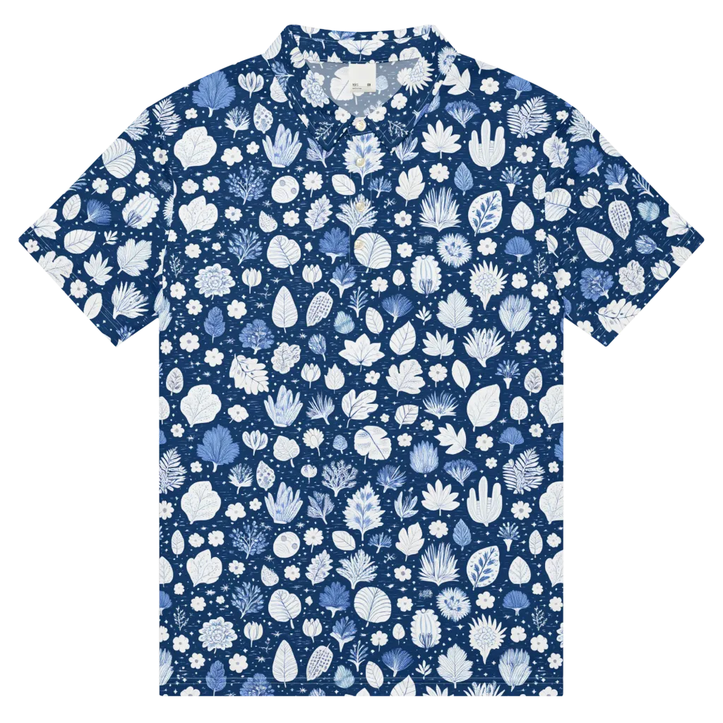 Indigo Herbarium on Men's Slim Fit Polo Shirt — Front