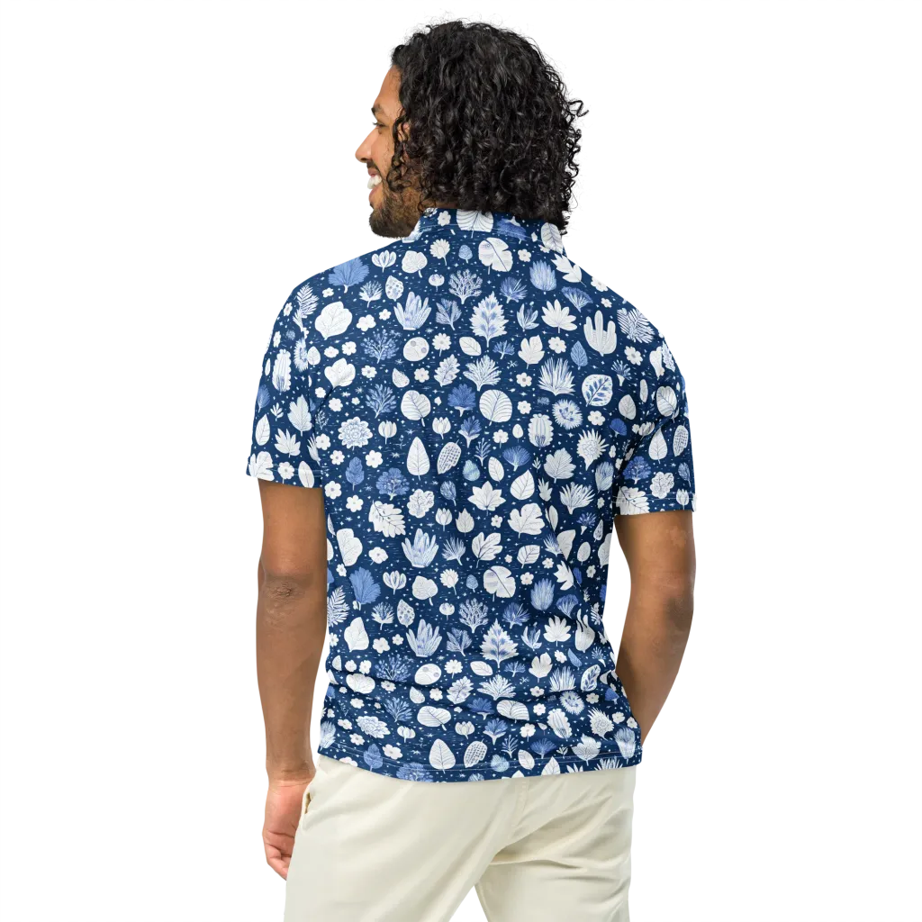 Indigo Herbarium on Men's Slim Fit Polo Shirt — Back