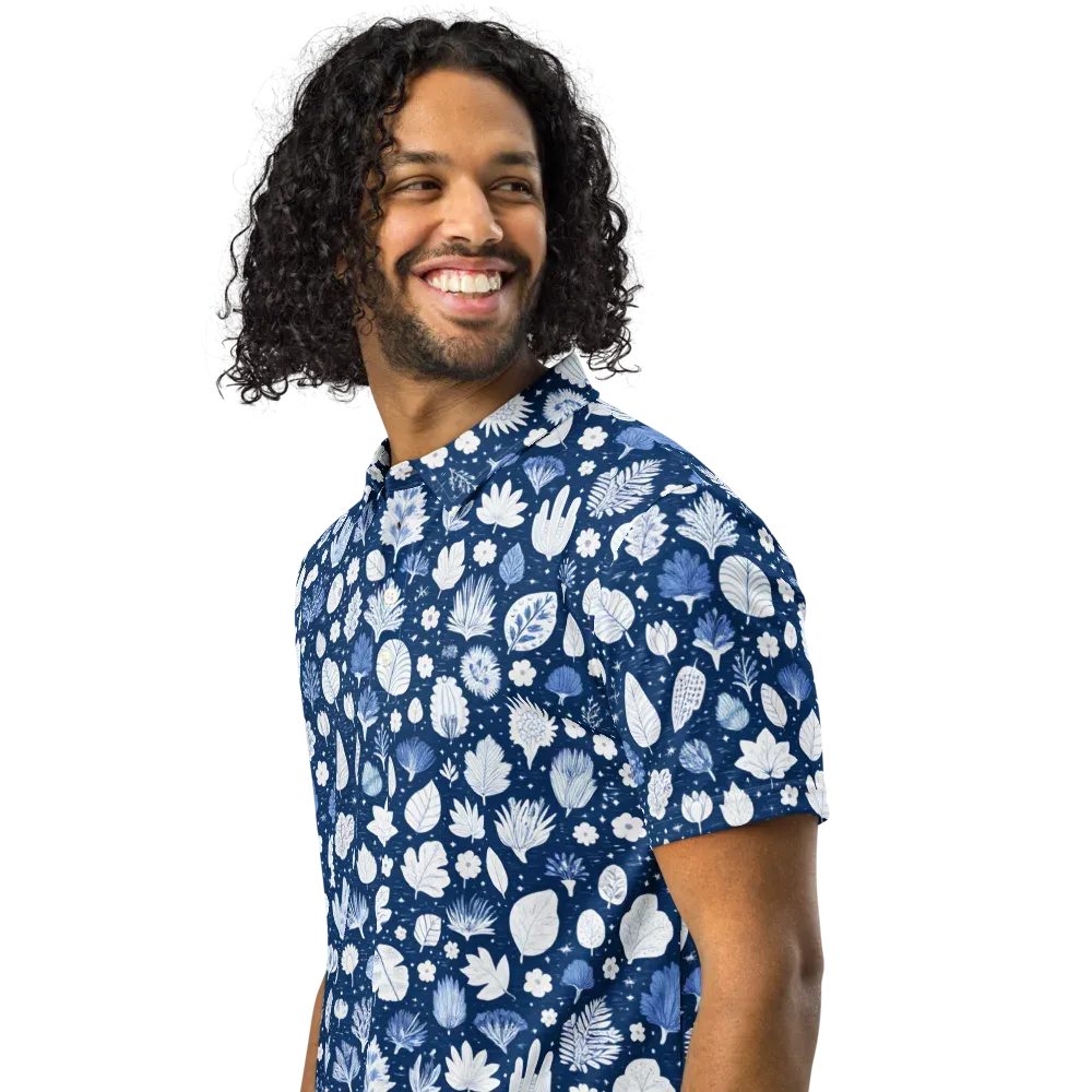 Indigo Herbarium on Men's Slim Fit Polo Shirt — Left Front