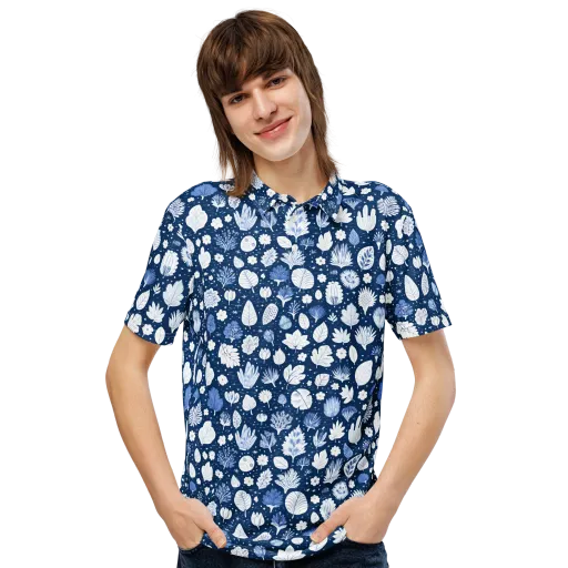 Indigo Herbarium on a Men's Slim Fit Polo Shirt