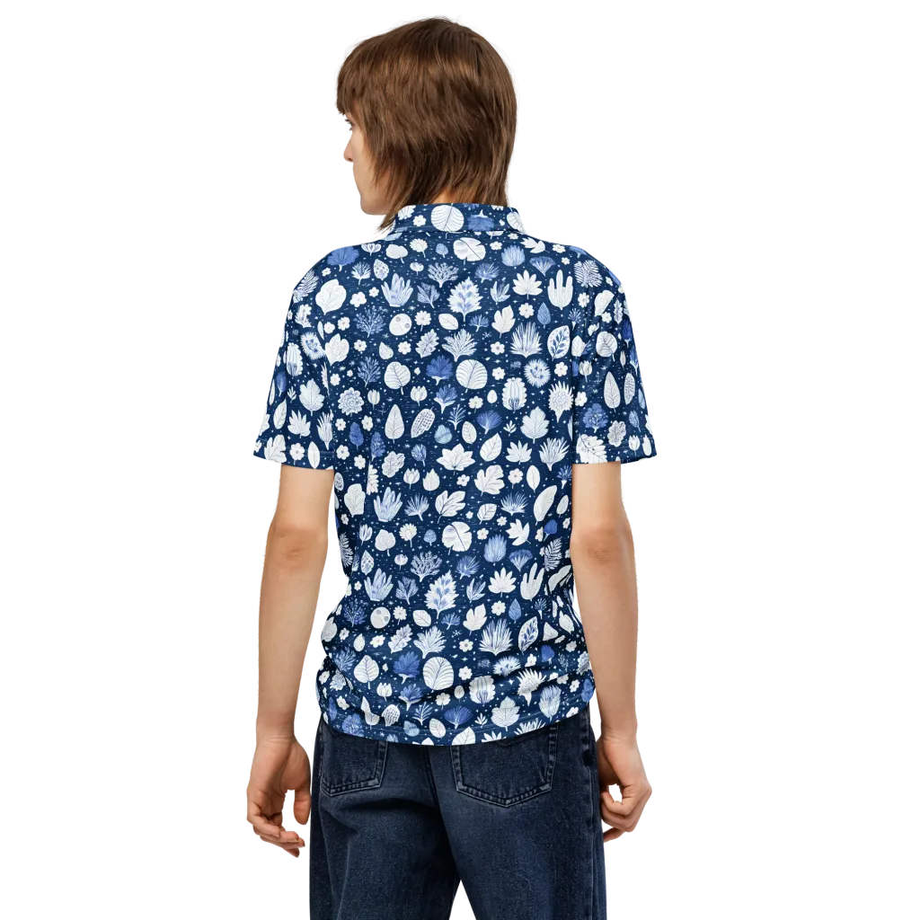 Indigo Herbarium on Men's Slim Fit Polo Shirt — Back
