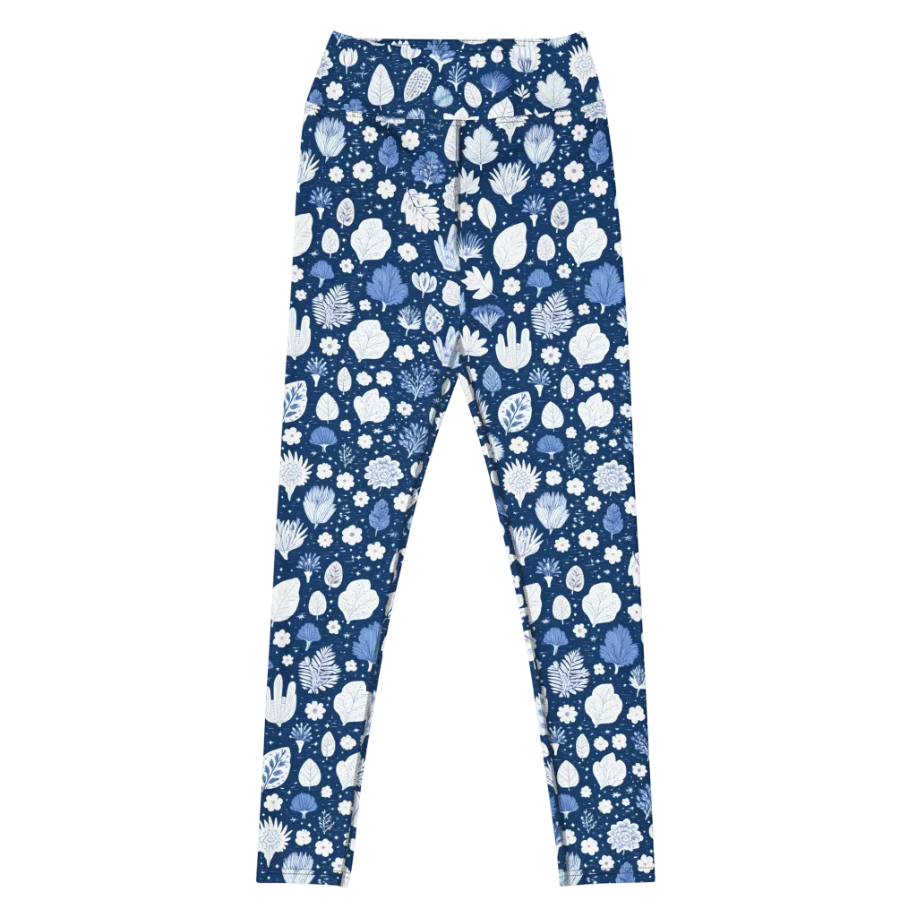 Indigo Herbarium on Yoga Leggings — Front