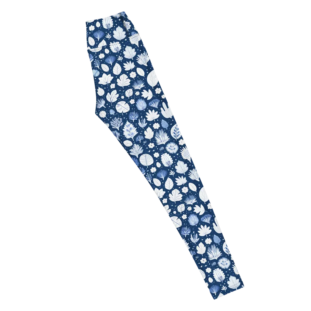 Indigo Herbarium on Yoga Leggings — Right