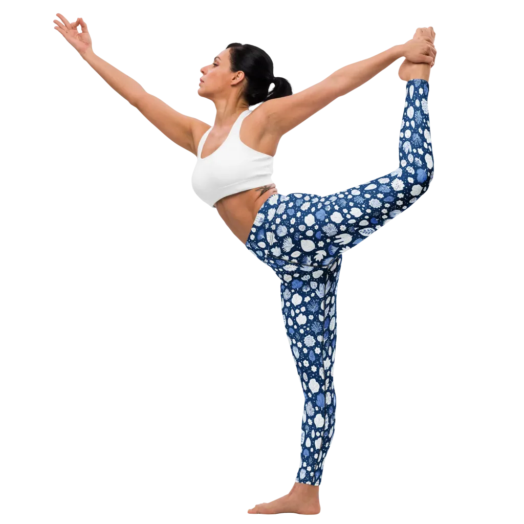 Indigo Herbarium on Yoga Leggings — Left