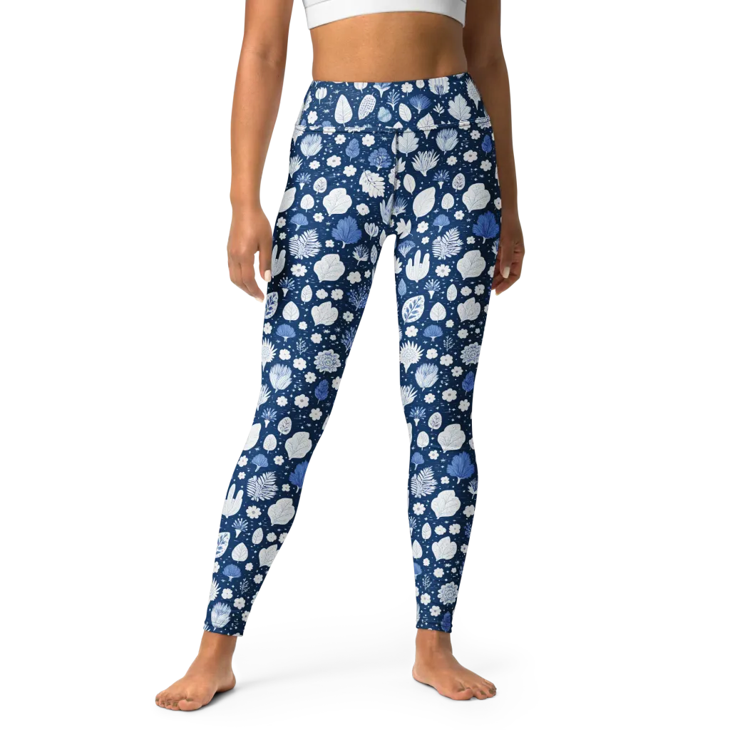 Indigo Herbarium on Yoga Leggings — Front