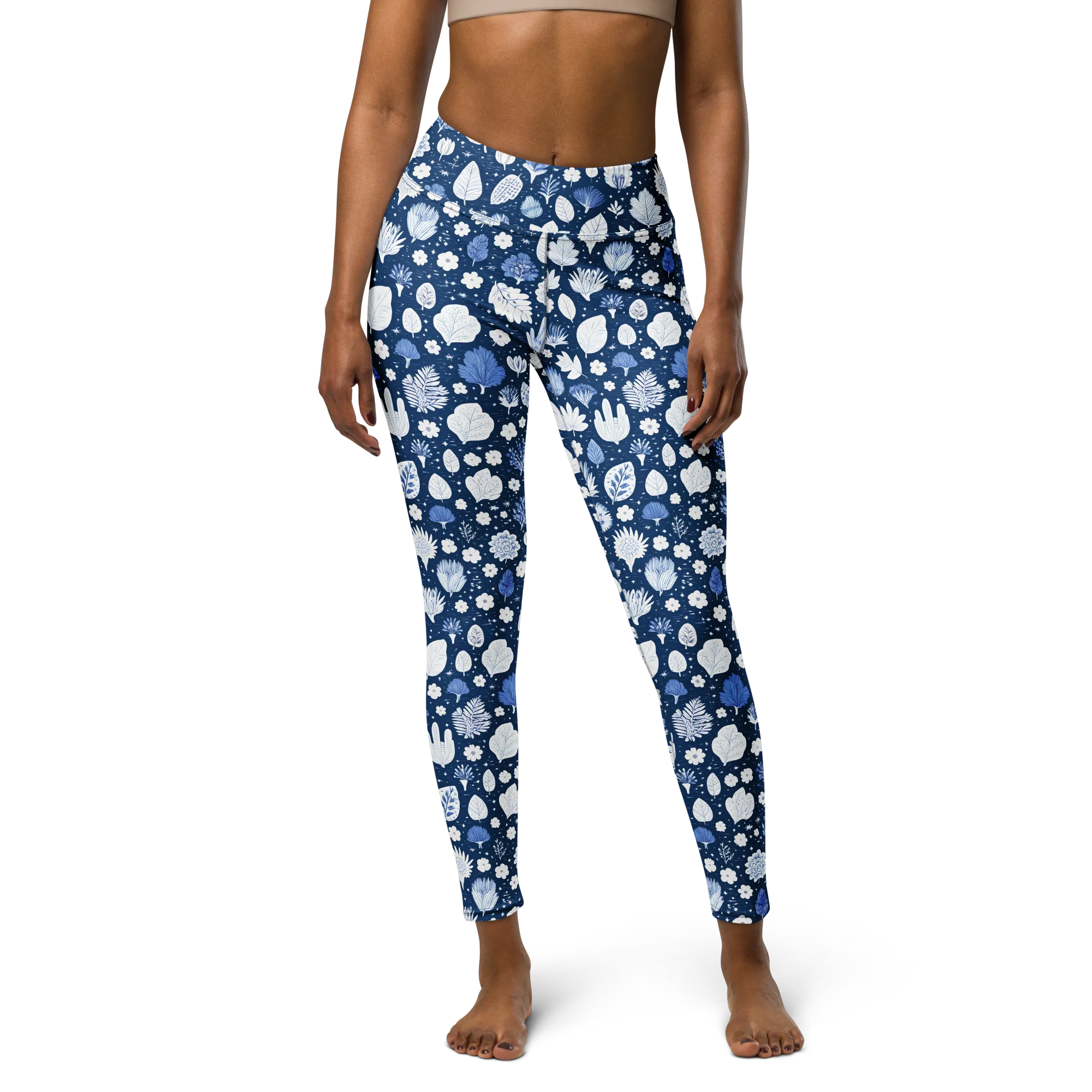 Indigo Herbarium on Yoga Leggings — Front