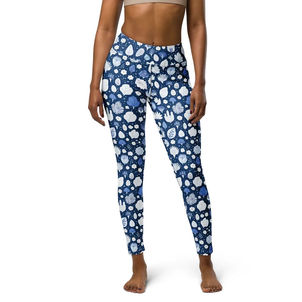 Indigo Herbarium on Yoga Leggings — Front