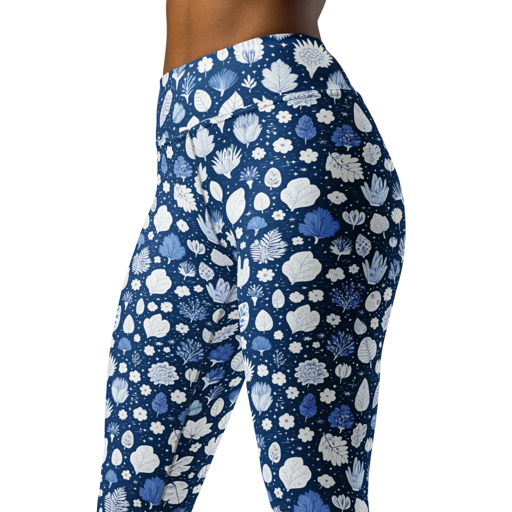 Indigo Herbarium on Yoga Leggings — Left Front