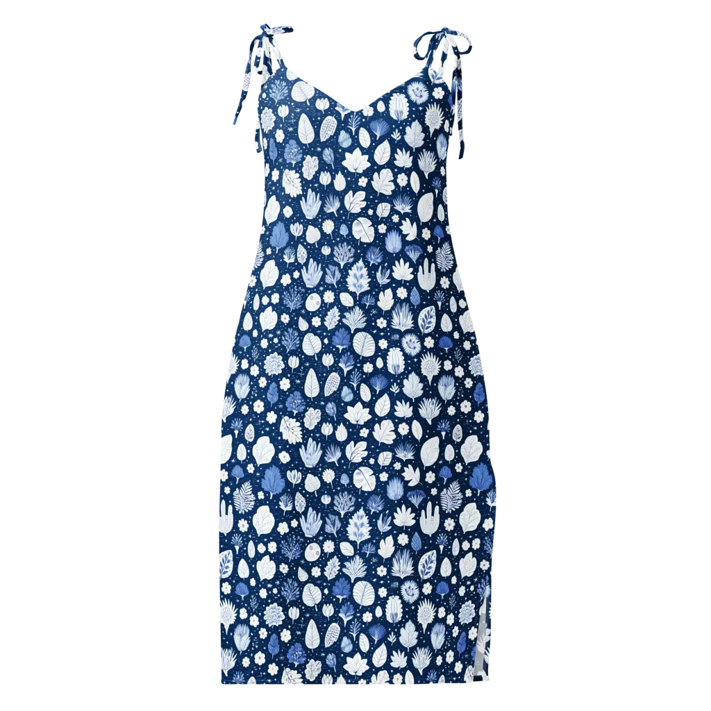 Indigo Herbarium on Slip Dress — Front