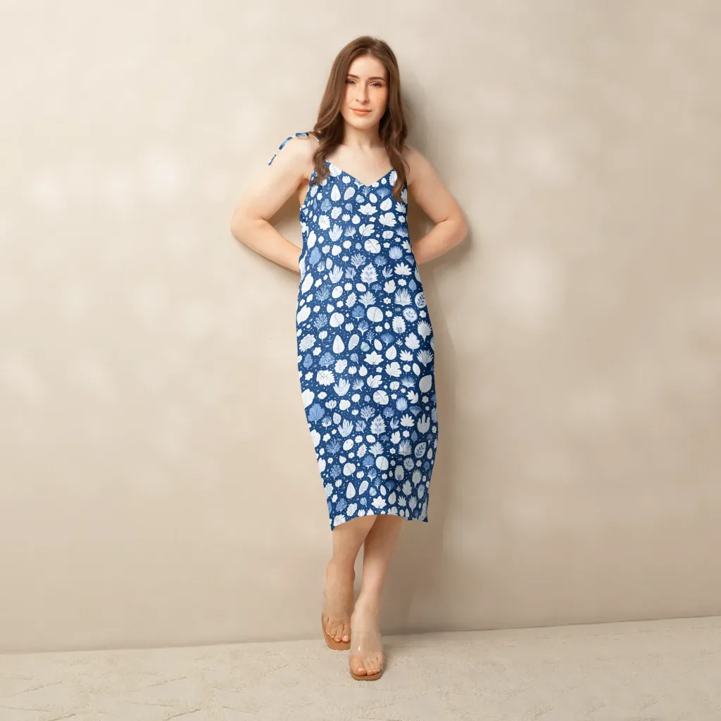 Indigo Herbarium on Slip Dress — Front