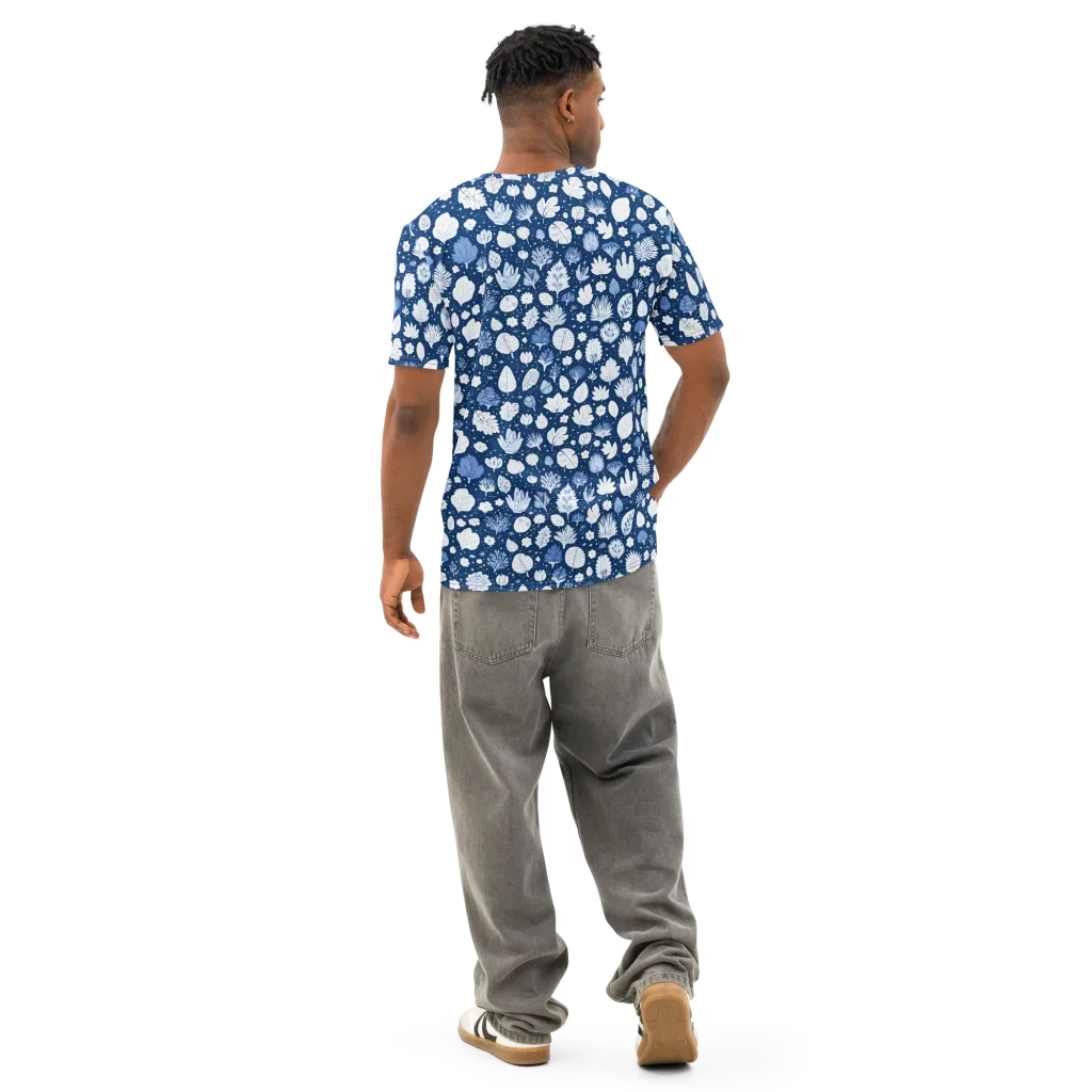 Indigo Herbarium on Men's Cotton Crew Neck T-Shirt — Back