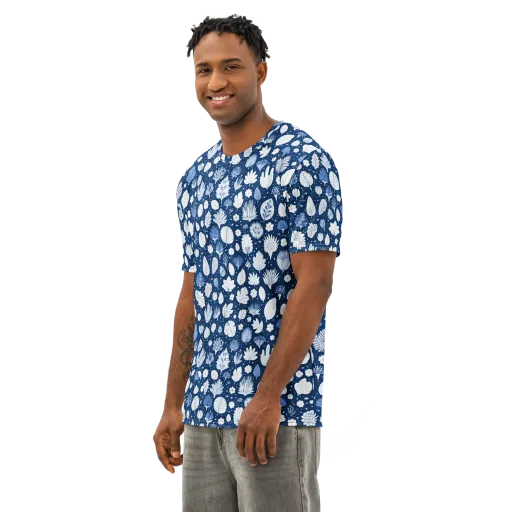 Indigo Herbarium on a Men's Cotton Crew Neck T-Shirt