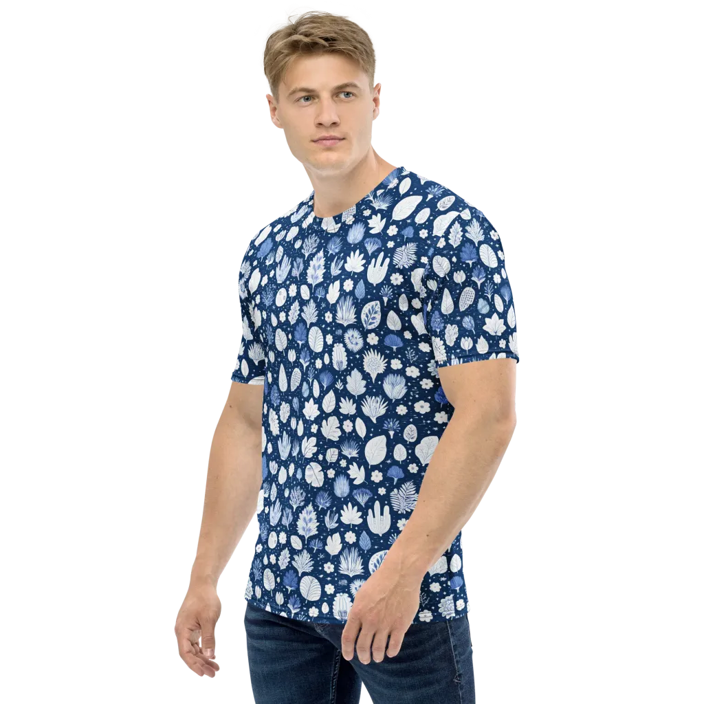 Indigo Herbarium on Men's Crew Neck T-Shirt — Left