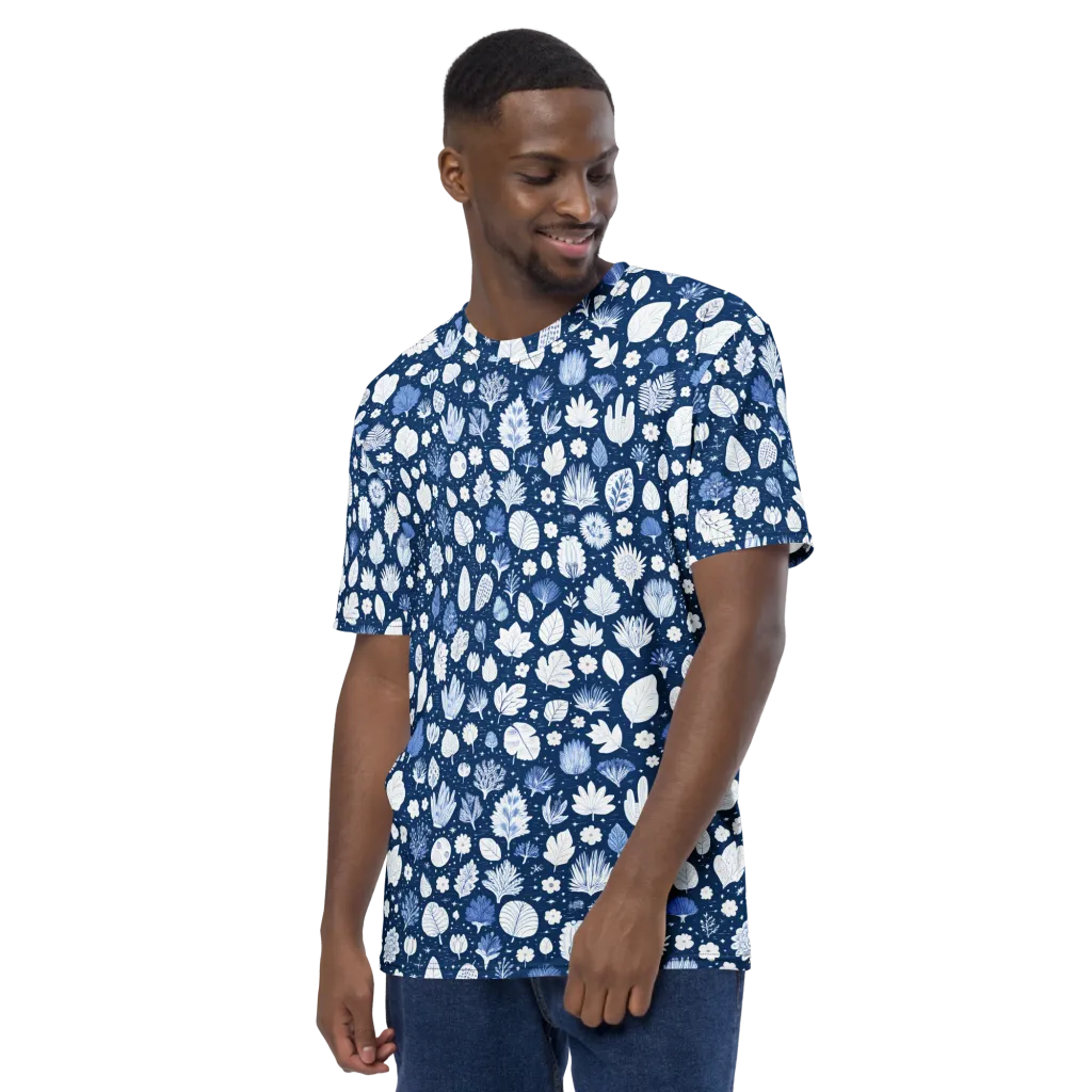 Indigo Herbarium on Men's Crew Neck T-Shirt — Left