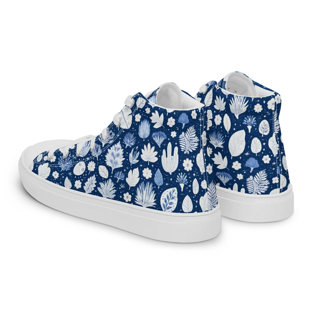 Indigo Herbarium on Men's High Top Canvas Shoes — Left Back