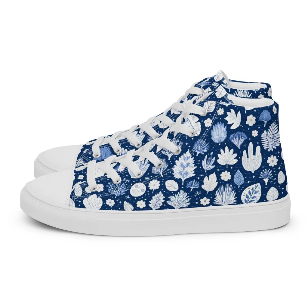 Indigo Herbarium on Men's High Top Canvas Shoes — Left
