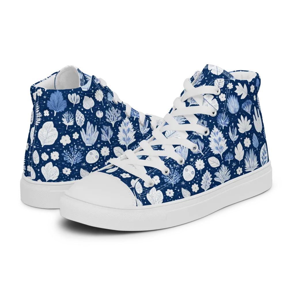 Indigo Herbarium on Men's High Top Canvas Shoes — Left