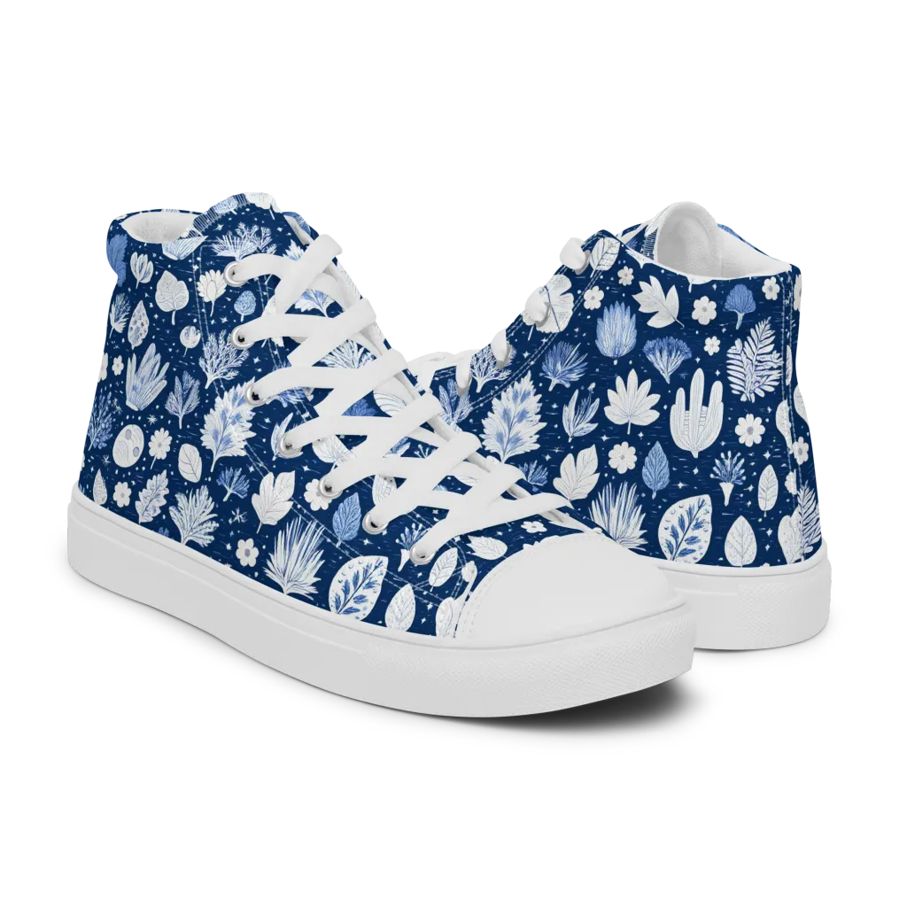 Indigo Herbarium on Men's High Top Canvas Shoes — Right