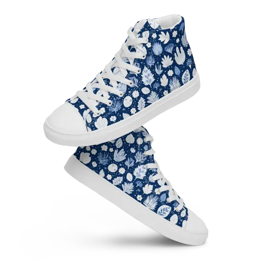 Indigo Herbarium on a Men's High Top Canvas Shoes