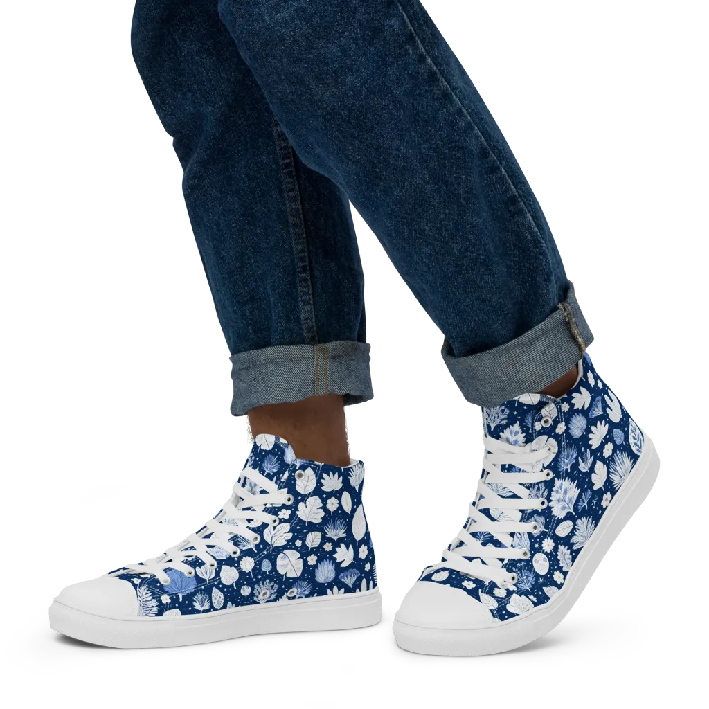 Indigo Herbarium on Men's High Top Canvas Shoes — Left