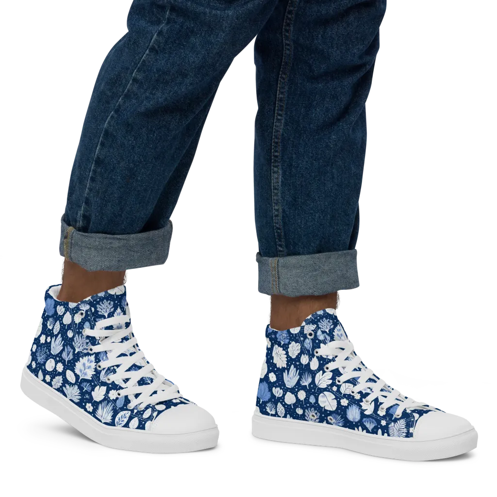 Indigo Herbarium on Men's High Top Canvas Shoes — Right